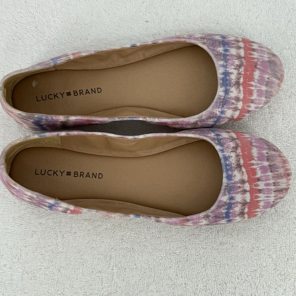 Lucky Brand Emmie Ballet Flats Pink Tie Dye Leather Women’s Size 8